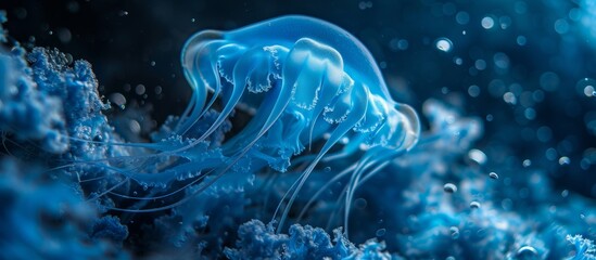 Mesmerizing Washed up Blue Jellyfish in the Sea Foam