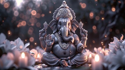 Gudi padwa ganesha: hindu deity divine essence celebrating the joyous convergence of cultural traditions and auspicious beginnings in the vibrant spirit of the hindu new year - obrazy, fototapety, plakaty