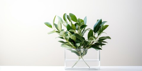 Simplistic arrangement of foliage in clear container.