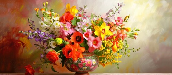 Colorful Vase of Vibrant Spring Flowers Blooming in a Stunning Vase, Bringing the Essence of Spring to Life with Gorgeous Flowers in a Decorative Vase