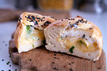 Delicious Cheesy Bread with cilantro and black sesame seeds baked to perfection 