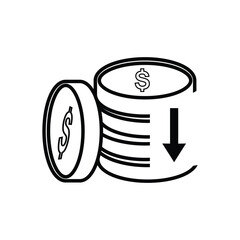 coin money income icon, money sign with incoming arrow shows income