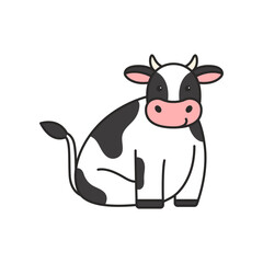 Cute black and white cow isolated on white background. Vector illustration.