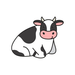 Cute black and white cow. Farm animal. Vector illustration.