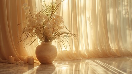 
A vase nestled in a bath adds an elegant touch, transforming the space into a tranquil oasis of relaxation and rejuvenation.