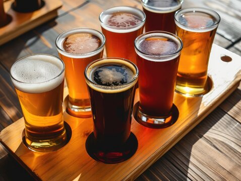 Assorted Beers in a Flight Ready for Tasting