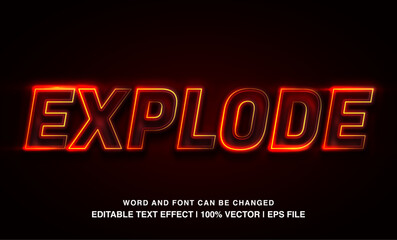 Explode editable text effect template, red neon light futuristic style, premium vector