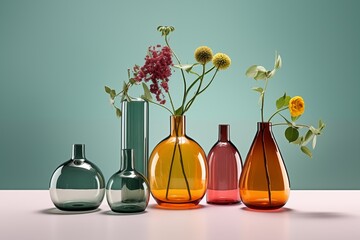Colorful glass vases. Generative AI
