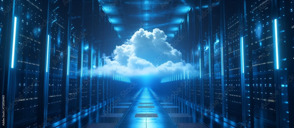 Poster revolutionary cloud storage computing concept: unleashing the power of cloud, storage, and computing