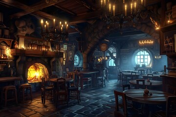 Fototapeta na wymiar Enchanted Fantasy Tavern Interior Design