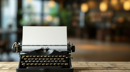 blank sheet of paper inserted into an old typewriter on a table in a stylish room, publishing house, space for text, writing, layout, editorial, writer's day