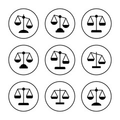 Scales icon set vector. Law scale icon. Justice sign and symbol