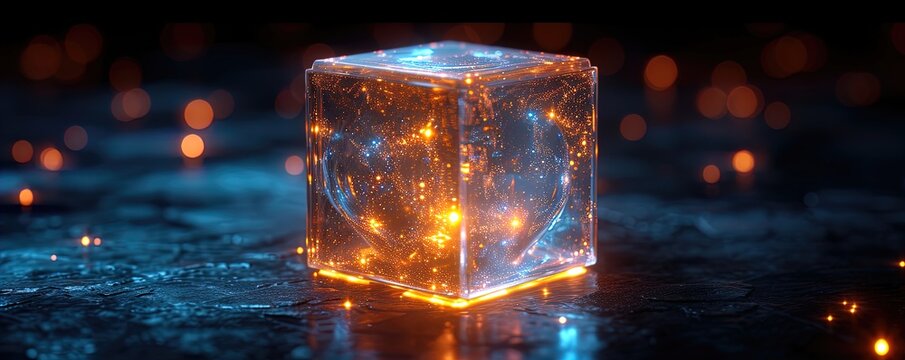 this is a plexi cube with glowing lights inside, in the style of code-based creations