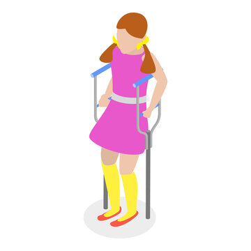 3D Isometric Flat  Illustration of Children With Cerebral Palsy. Item 1
