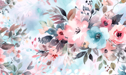 Floral spring bouquet, abstract background with wildflowers, watercolor illustration. Generative ai
