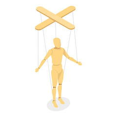 3D Isometric Flat  Set of Wooden Marionettes. Item 4