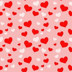 seamless pattern of red and white hearts on a pink background.