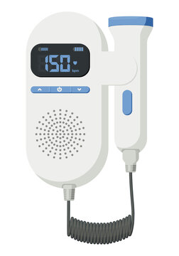 Medical equipment, Doppler Fetal heart ultrasonic detectors, handheld devices, use sound waves to detect the heartbeat of a developing fetus. Flat design