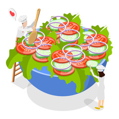 3D Isometric Flat  Illustration of Various Dishes. Item 2