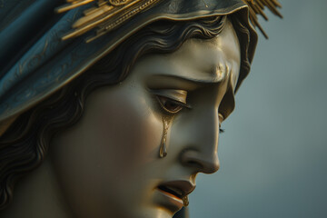 Statue of the Virgin Mary Crying, Profile of a Mother Grieving for the Death of Her Son on Holy Saturday