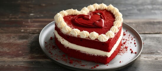 Indulge in Love with a Delicious Heart-Shaped Red Velvet Cake for Valentine's Day.