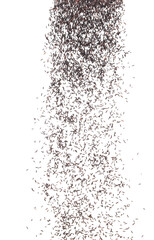 Riceberry rice pouring down , black purple berry grain wave floating, fall in air. Rice Berry is organic healthy food. White background Isolated high speed shutter, freeze stop motion