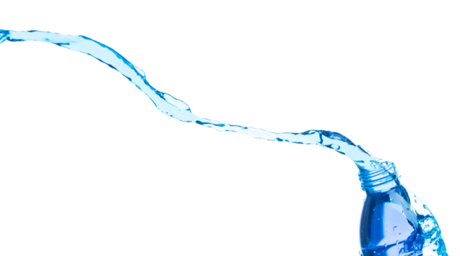 Drinking Water in Plastic Bottle fall fly in mid air, fresh water plastic bottle floating explosion. Fresh water plastic bottles pour throw in air. White background isolated freeze motion high speed