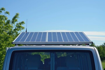 Fototapeta premium solar panels on a camper van roof, illustrating mobile and off-grid living