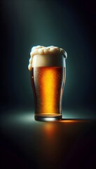 cold beer with bubbles and froth isolated on dark background