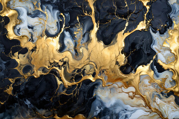 Fototapeta premium Ink Abstract Art Gold Paint Background: Modern Luxury with Watercolour Stone Texture - Creative Marble Pattern, Dark Rock, Glitter, and Brush Design, Design, Wallpaper, Background