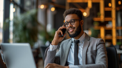 Businessman in Suit Talking on Cell Phone