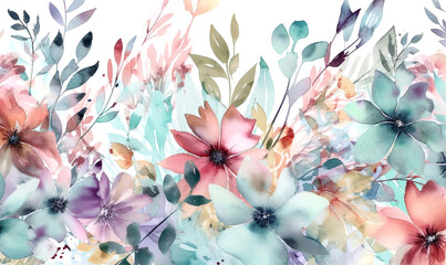 Floral spring bouquet, abstract background with wildflowers, watercolor illustration. Generative ai