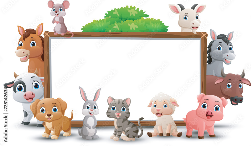 Wall mural cute wild animals cartoon with blank board