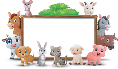 Cute wild animals cartoon with blank board