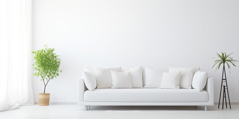 White couch in a bright room, blending with the background.