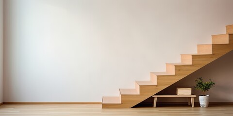 Simple wooden stairs in a spacious room