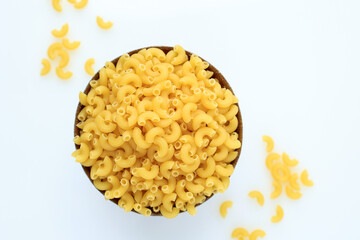 Top View Raw Dried Macaroni Pasta in A Bowl