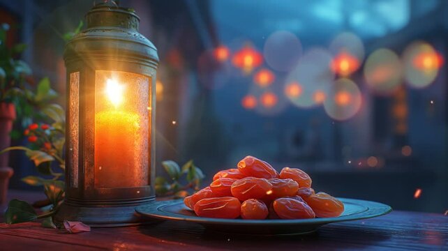 arabian lantern lamp or arabic lantern for ramadan eid mubarak decoration background with bokeh background. seamless animation 4K