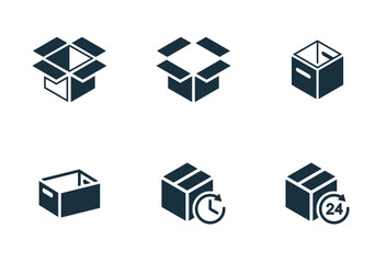 Isometric package with arrow icons set on white background. online delivery service business. Parcel container, packaging boxes, web design for applications.
