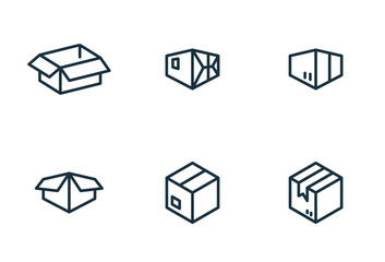 Isometric line packaging boxes icons set on white background. service business. Parcel container, packaging boxes, web design for applications.