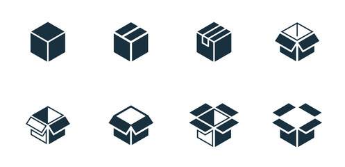 Isometric package icons set on white background. online delivery service business. Parcel container, packaging boxes, web design for applications.