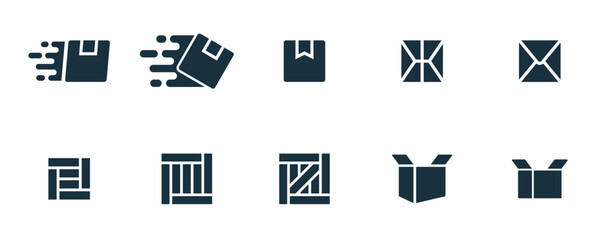 Packaging boxes icons set on white background. online delivery service business. Parcel container, packaging boxes, web design for applications.