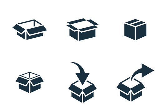 Isometric package with arrow icons set on white background. online delivery service business. Parcel container, packaging boxes, web design for applications.
