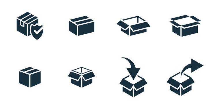 Isometric package icons set on white background. online delivery service business. Parcel container, packaging boxes, web design for applications.