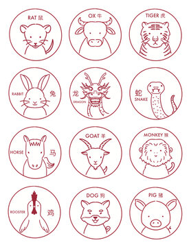 12 Chinese Zodiac Animal Sticker set