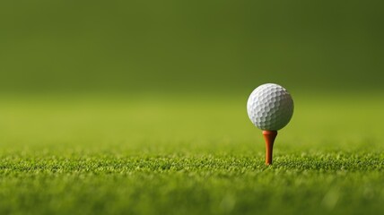 A pristine golf ball sits on a tee on a lush green golf course - obrazy, fototapety, plakaty