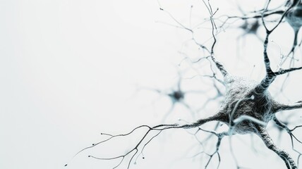 Close-up of neuron cells with dendrites on a white backdrop