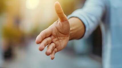 Close-up of a person's hand outstretched for assistance