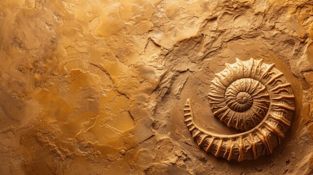 Detailed ammonite fossil embedded in a clay sedimentary rock