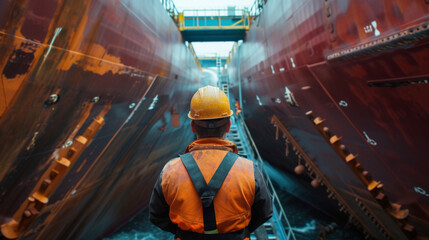 A specialized crew using advanced technology to ess the thickness and integrity of the tankers hull ensuring compliance with safety standards.